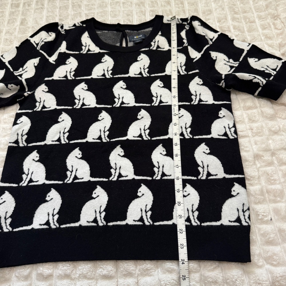 Maeve Medium Black White Cats Short Sleeve Sweater Top Novelty Whimsical - Picture 5 of 7
